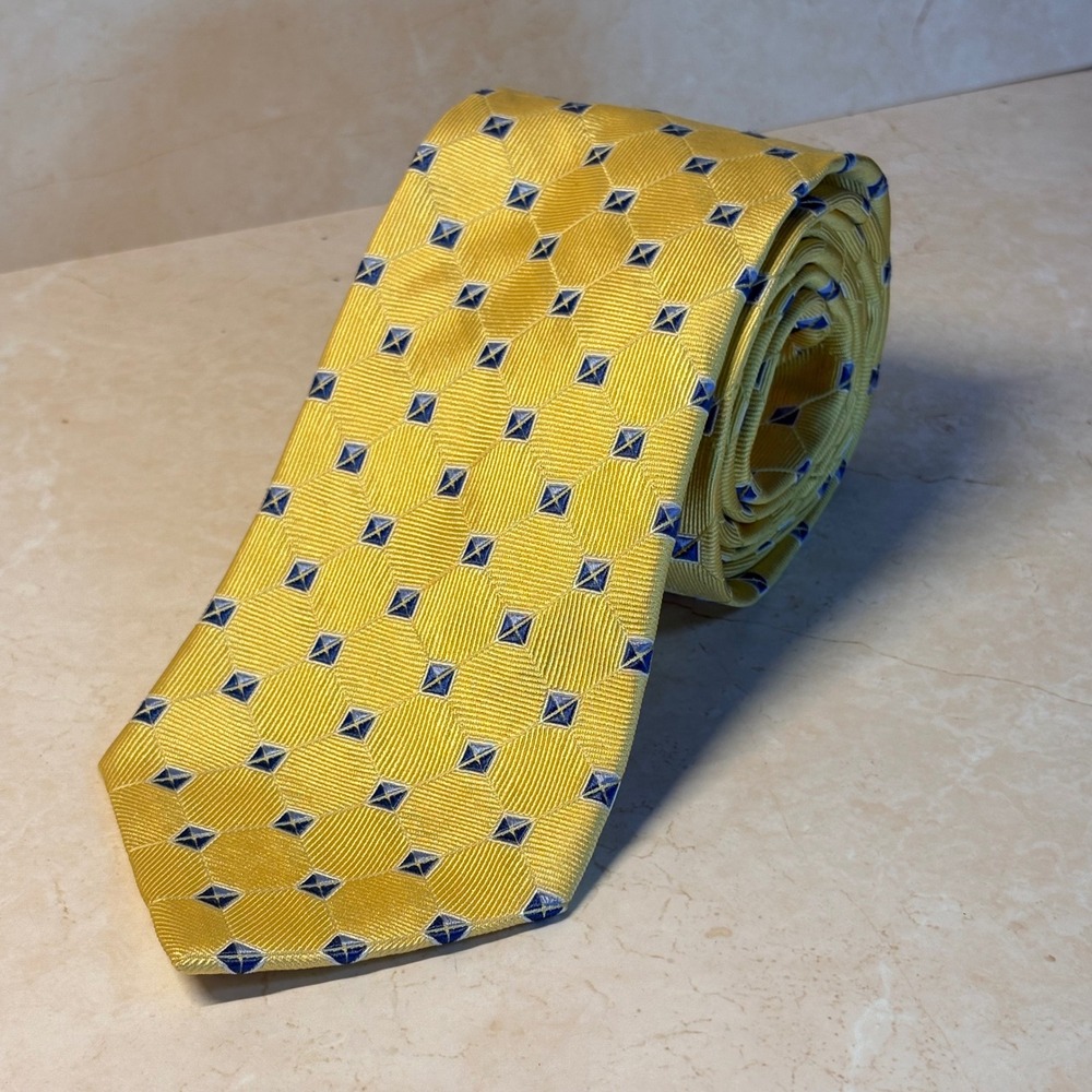 Jos. A. Bank Executive Collection Yellow Geometric Diamond 100% Silk Necktie